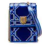 ディオール ディオラマ スタッズ チェーン ショルダーバッグ ブルー エナメル レザー レディース Dior 【中古】